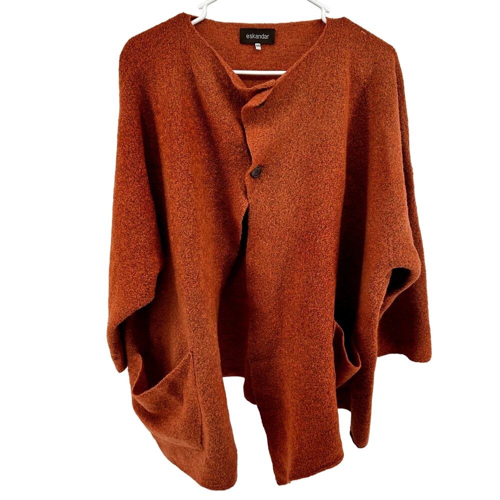 Eskandar Extrafine Wool Cardigan Sweater Single Button Relaxed Orange OS